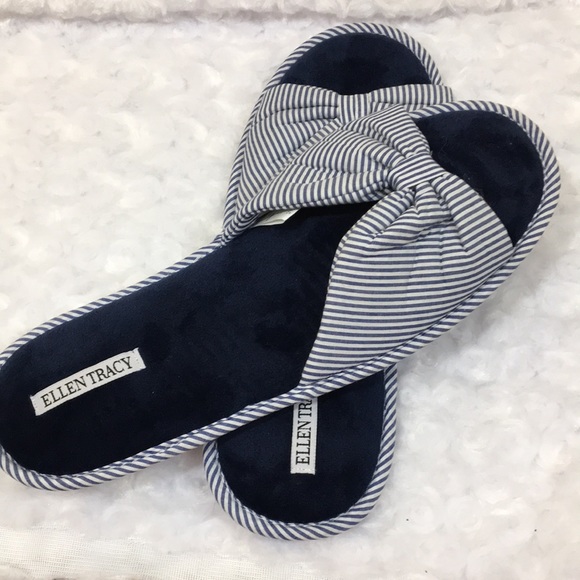 Ellen Tracy Seersucker Look Slide Slippers Sz 11 - Picture 2 of 3